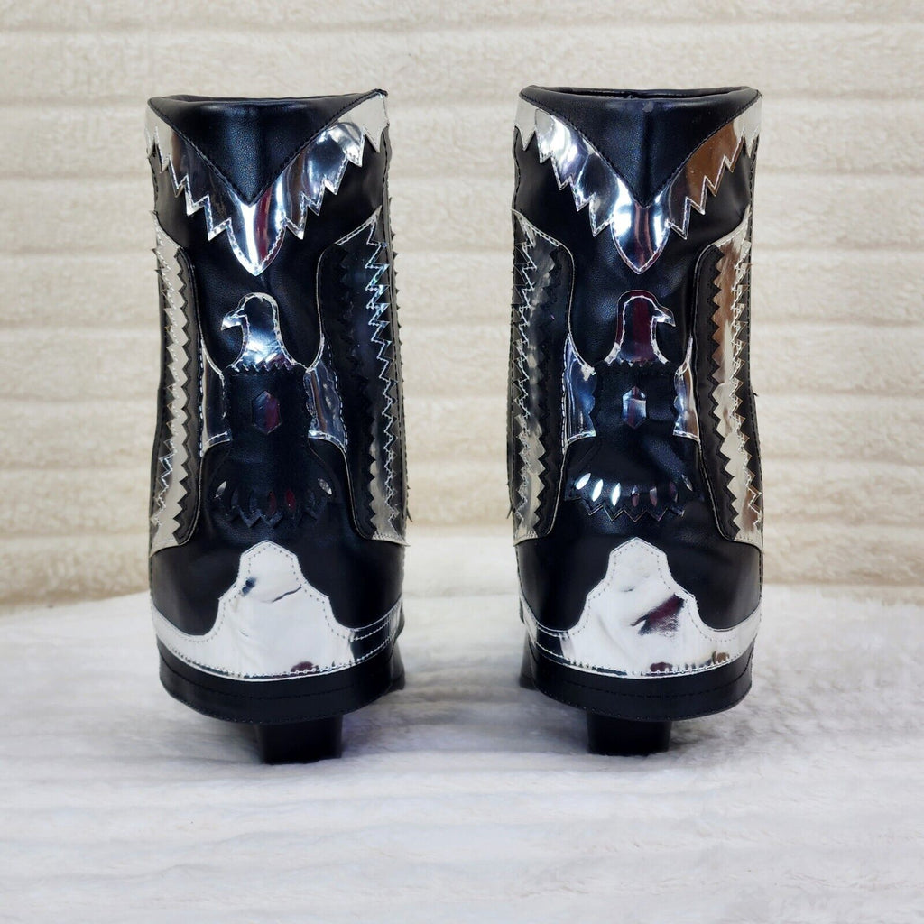 South Western Flare Black & Silver Skirted Fold Over Western Cowgirl Boots - Totally Wicked Footwear