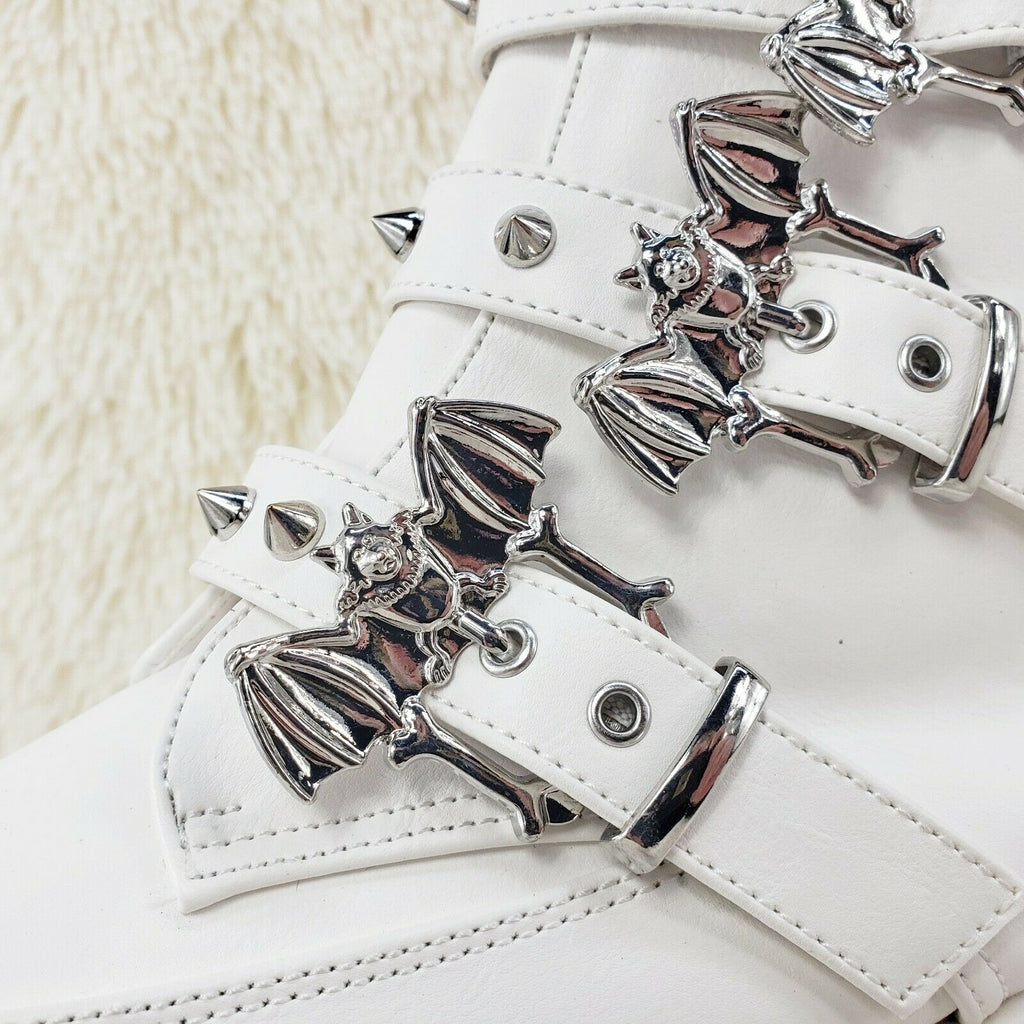 Ashes 55 White Matte Bat 3.5" Platform Heel Combat Goth Punk Boots NY Restocked - Totally Wicked Footwear