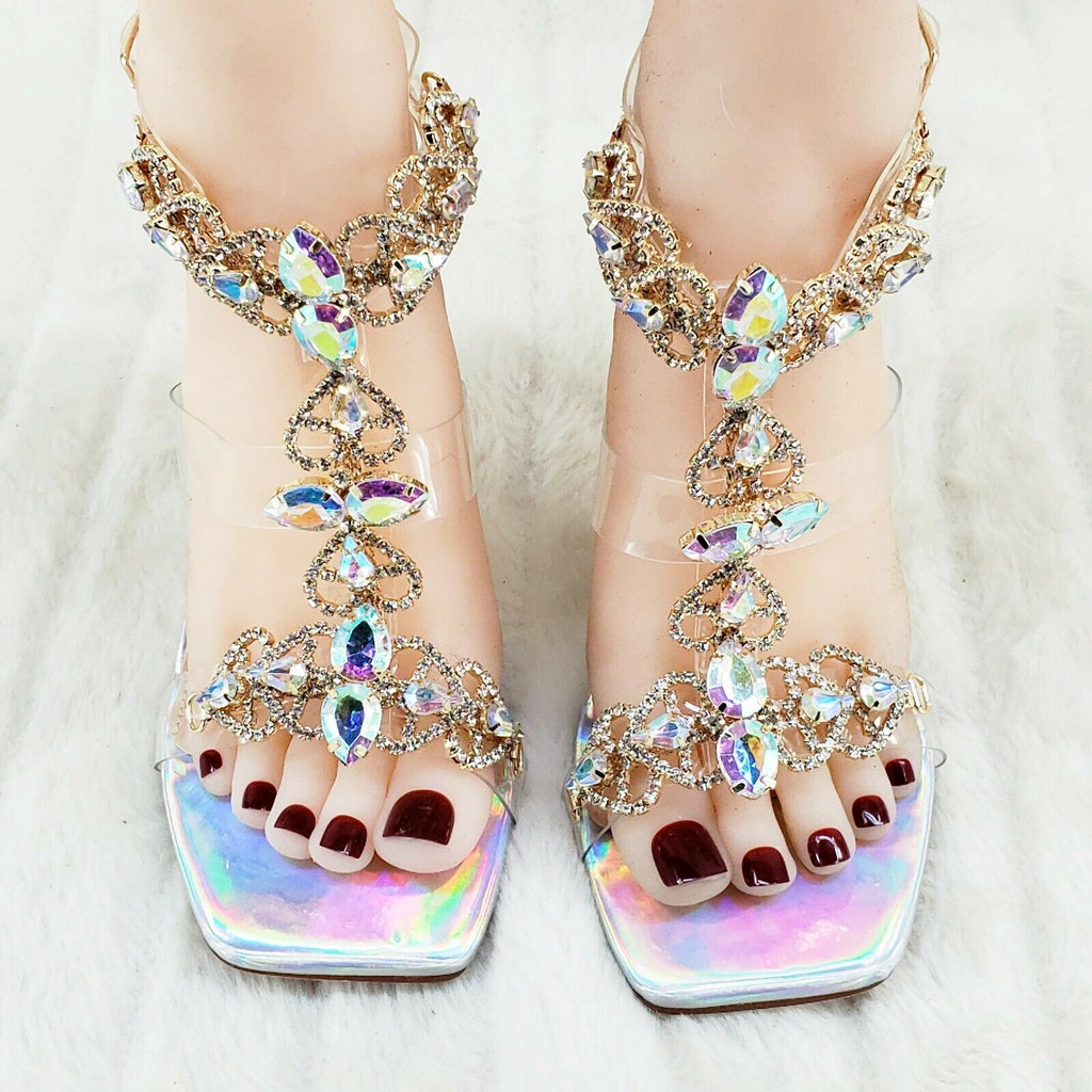 Breezy Rhinestone Jeweled 4" High Heel Sandal Shoes Silver Hologram 7-11 - Totally Wicked Footwear