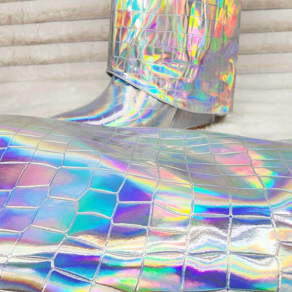 Vision Royal Silver Hologram Wedge Heel Fold Over Skirted Ankle Boots - Totally Wicked Footwear