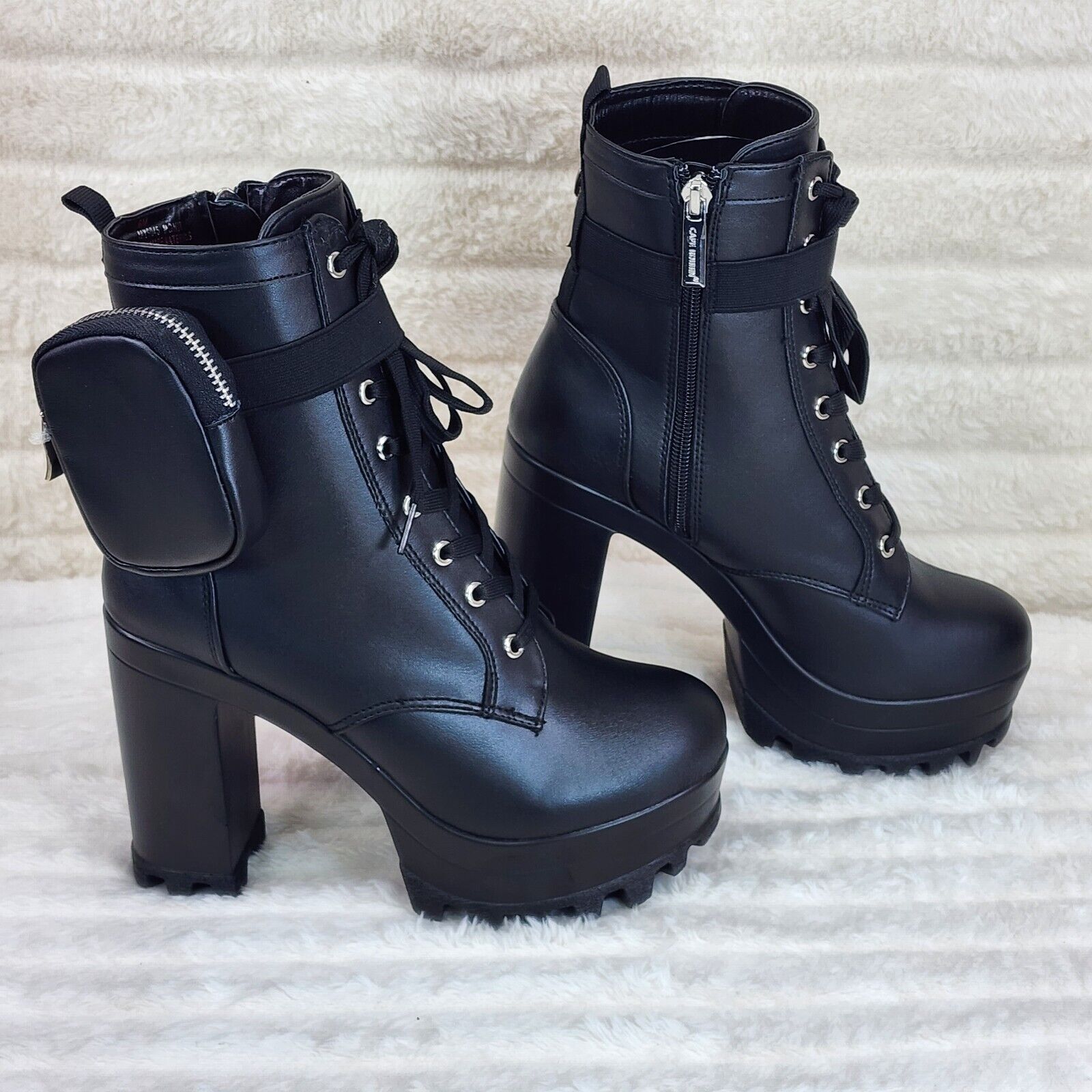 Secrets Black Chunky Block Heel Side Purse/Pouch Ankle Boots Brand New - Totally Wicked Footwear