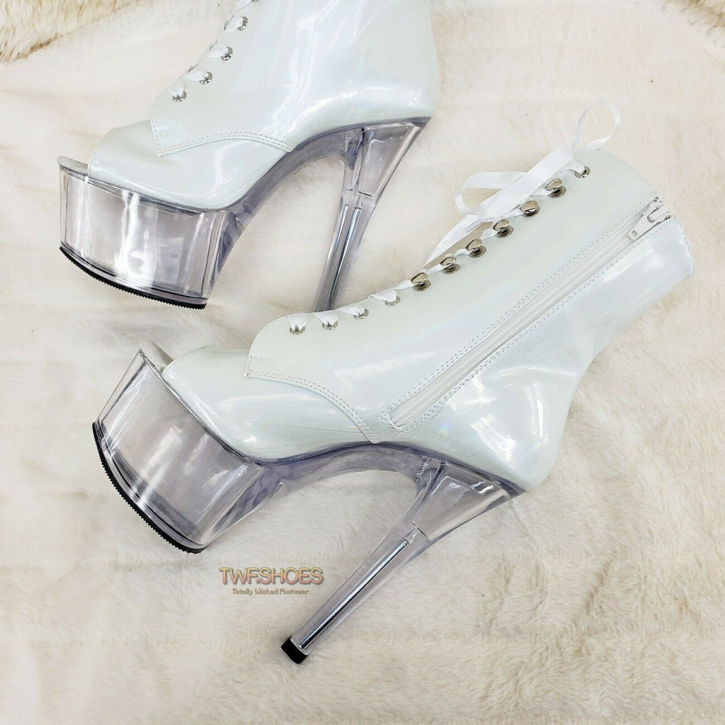Aspire 1021 White Brush Hologram Patent 6" Heel Platform Ankle Boot Size 7 NY - Totally Wicked Footwear