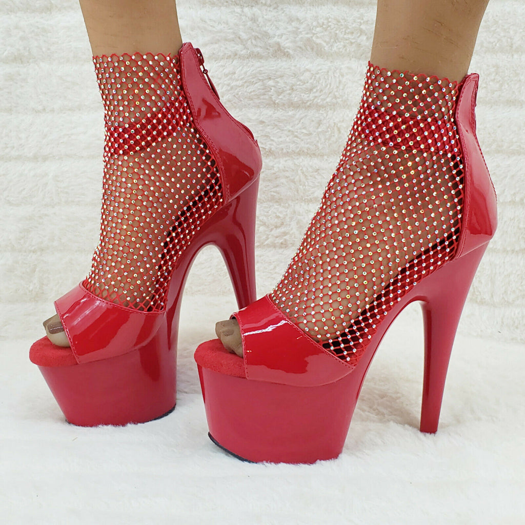 Adore 765RM Red Rhinestone Mesh Platform Sandals 7" High Heel Shoes NY - Totally Wicked Footwear
