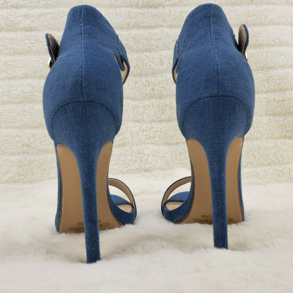 Sexy Medium Blue Denim Ankle Strap 4.5" High Heel Shoes Heels Glister - Totally Wicked Footwear
