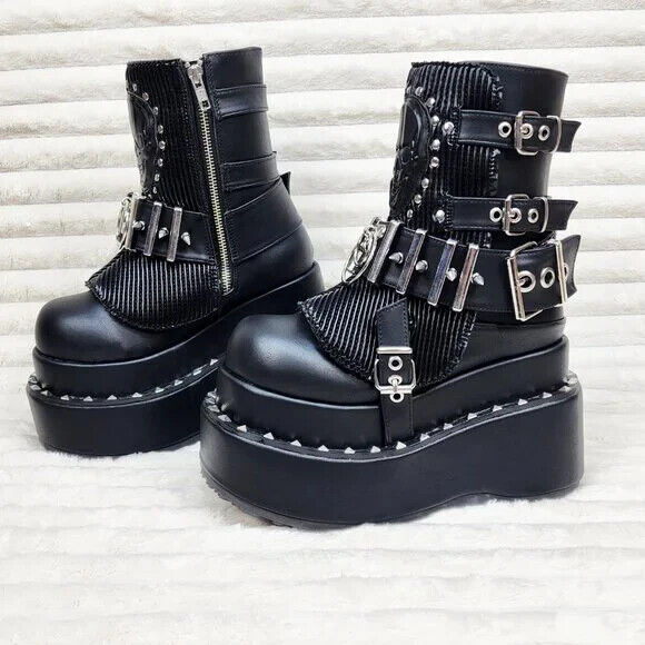 Stud & Skull Patch Black Matte Bear 150 Platform Ankle Boots Goth Punk Rave NY - Totally Wicked Footwear