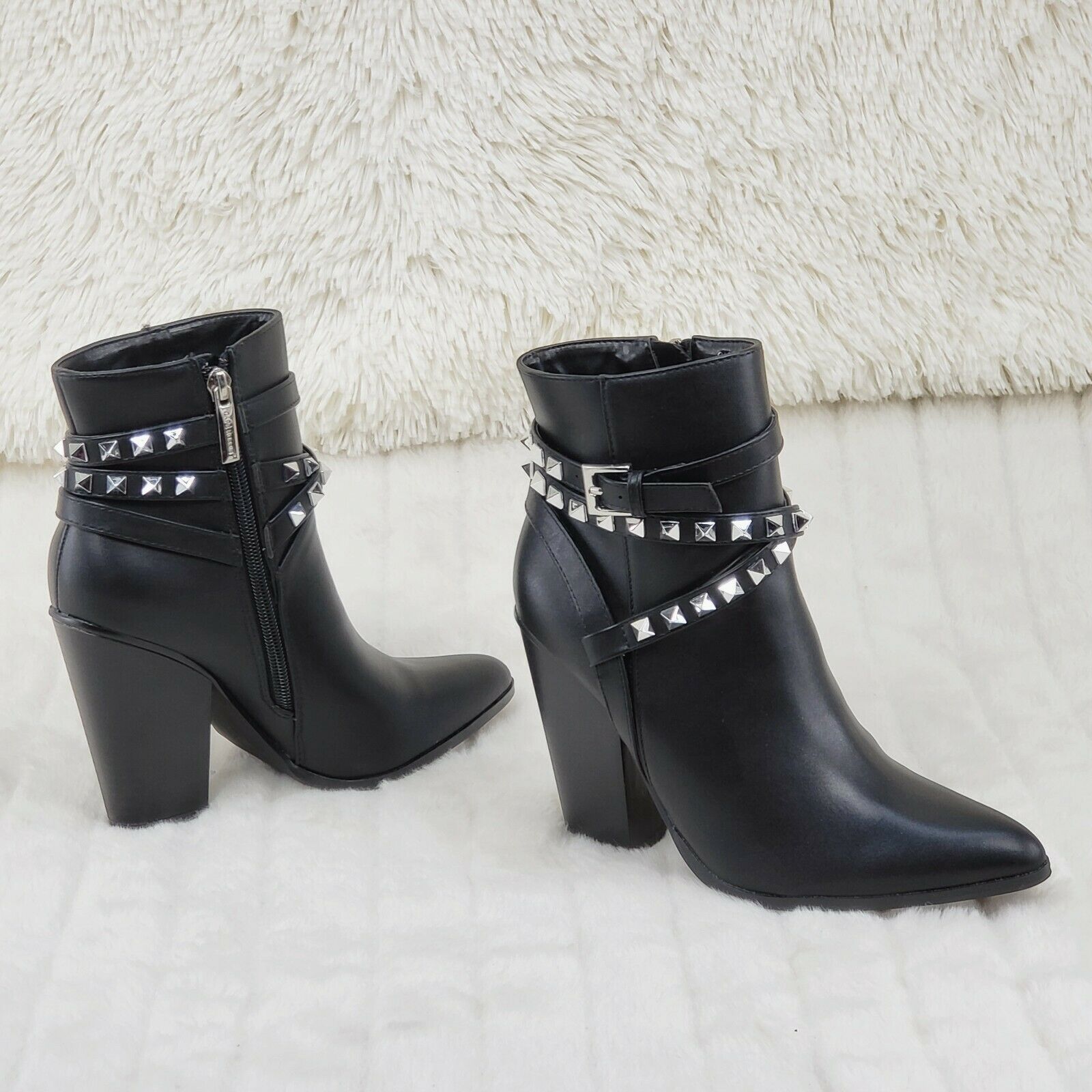 Classic Western Designer Cowboy Style Studded Strap Ankle Boots Black 6-11 - Totally Wicked Footwear