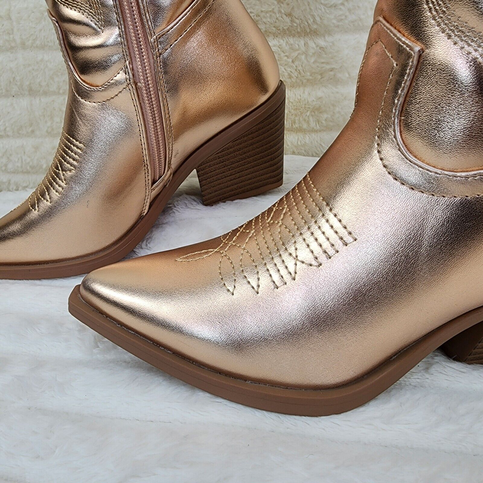 Disco Cowgirl Metallic Rose Gold Cowboy Knee Boots Western Block Heels US Sizes - Totally Wicked Footwear