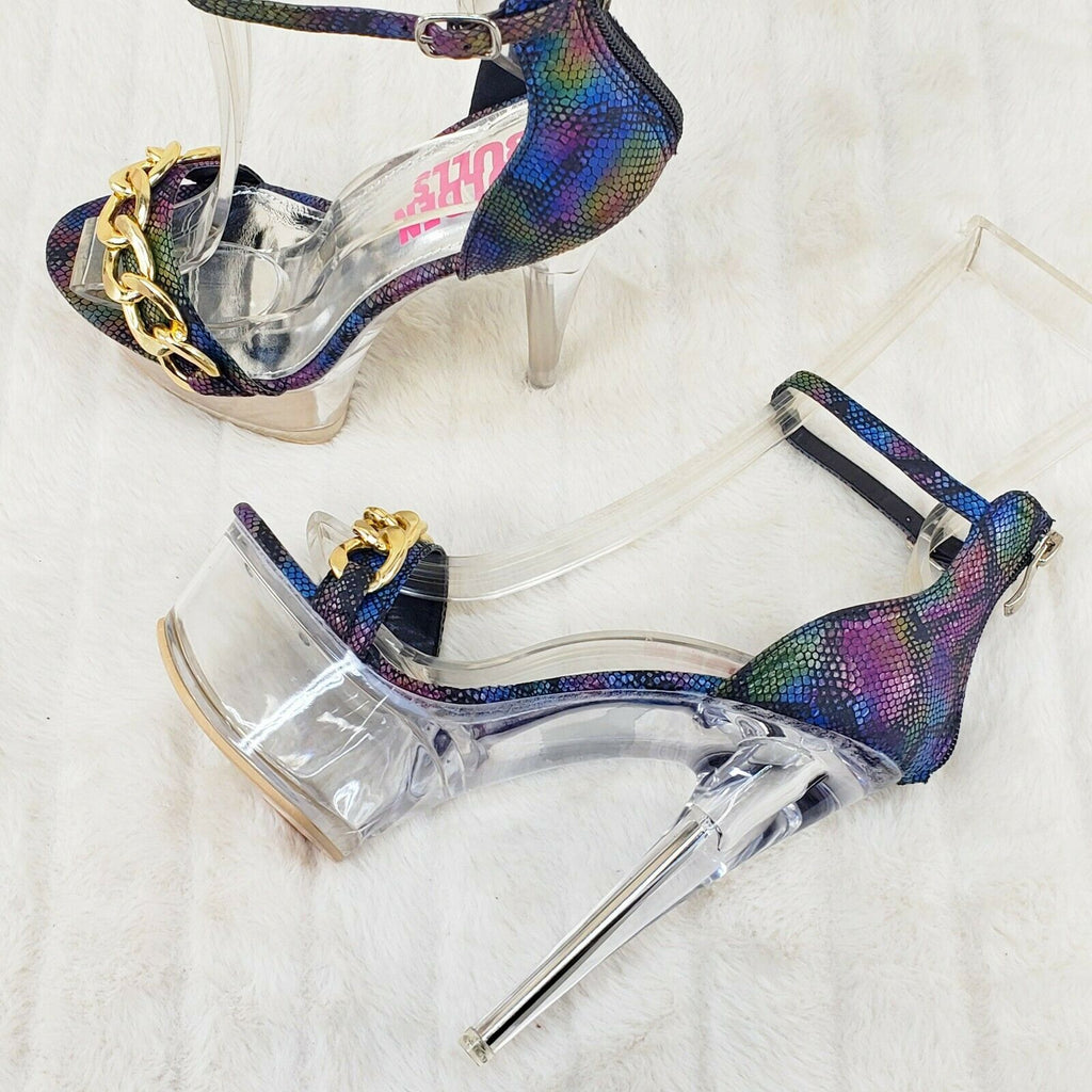 Voltaire Shimmery Multi Snake Closed Back Clear Platform High Heels - Totally Wicked Footwear