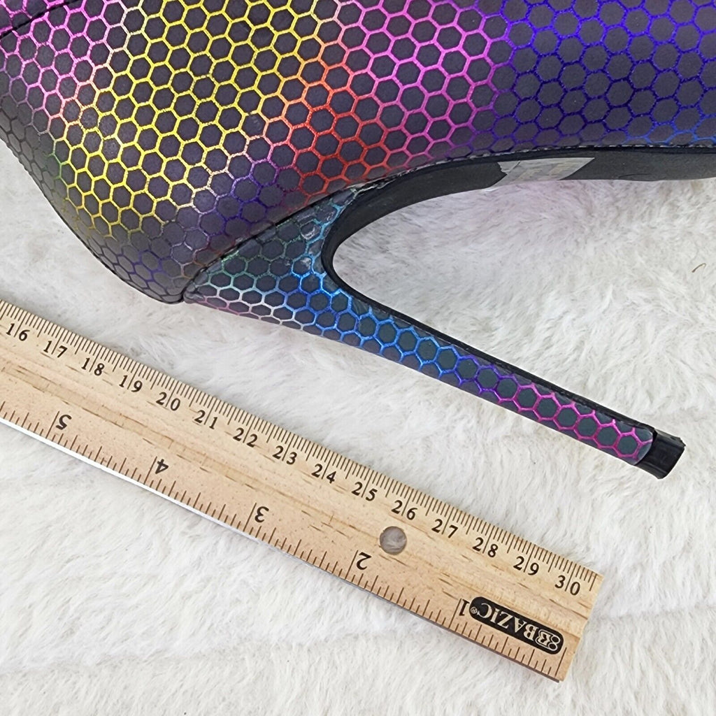Pazzle Reflective Metallic Rainbow Mid Calf High Heel Boots Isla - Totally Wicked Footwear