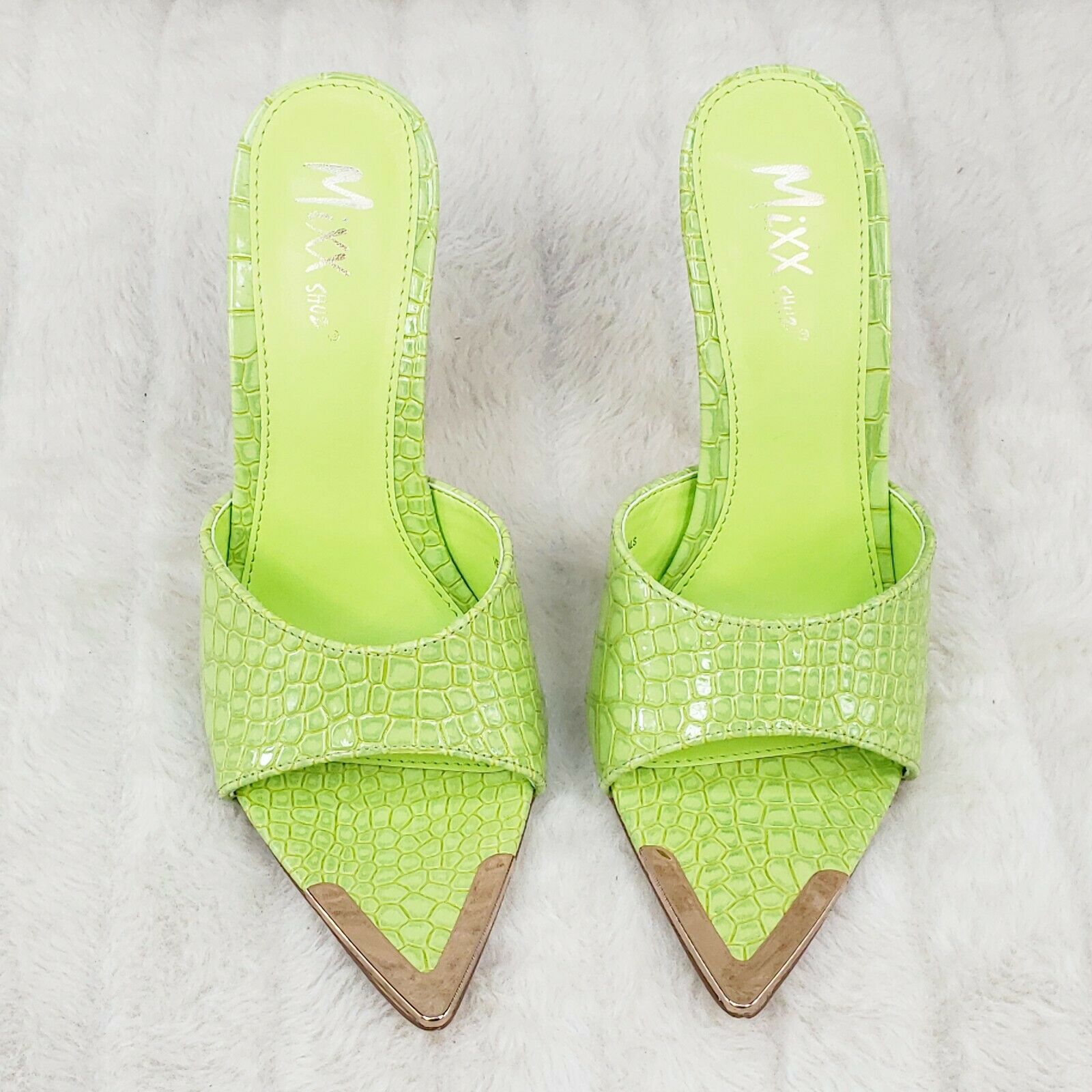 Venus Lime Green Slim High Heel Pointy Toe Slip On Sandals Slides Clogs - Totally Wicked Footwear