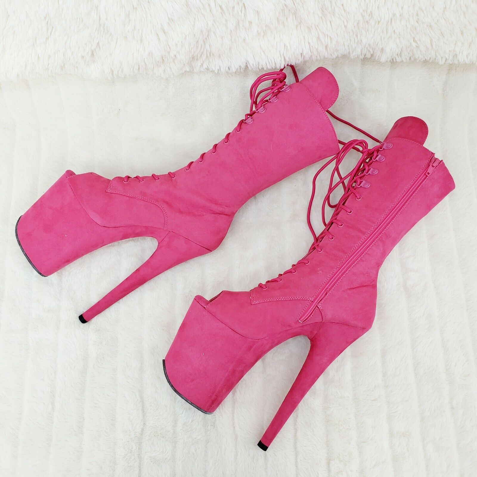 Flamingo 1051FS Hot Pink V Suede 8" Heel Platform Mid Calf Boots US Sizes NY - Totally Wicked Footwear