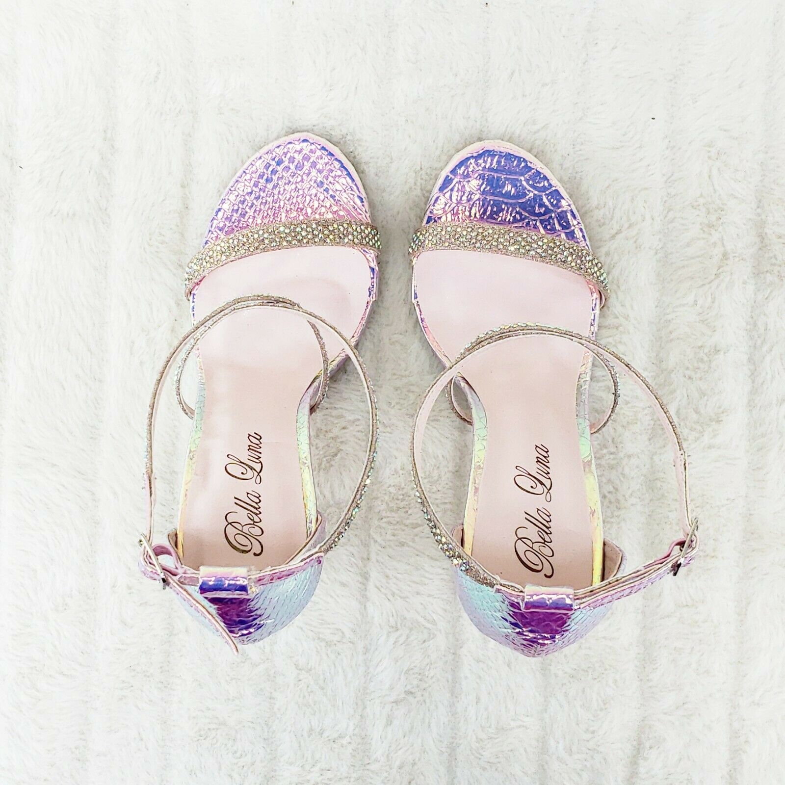 Lisa Pink Snake Hologram Cross Strap Jeweled 4" High Heel Sandals Shoes 6-10 - Totally Wicked Footwear