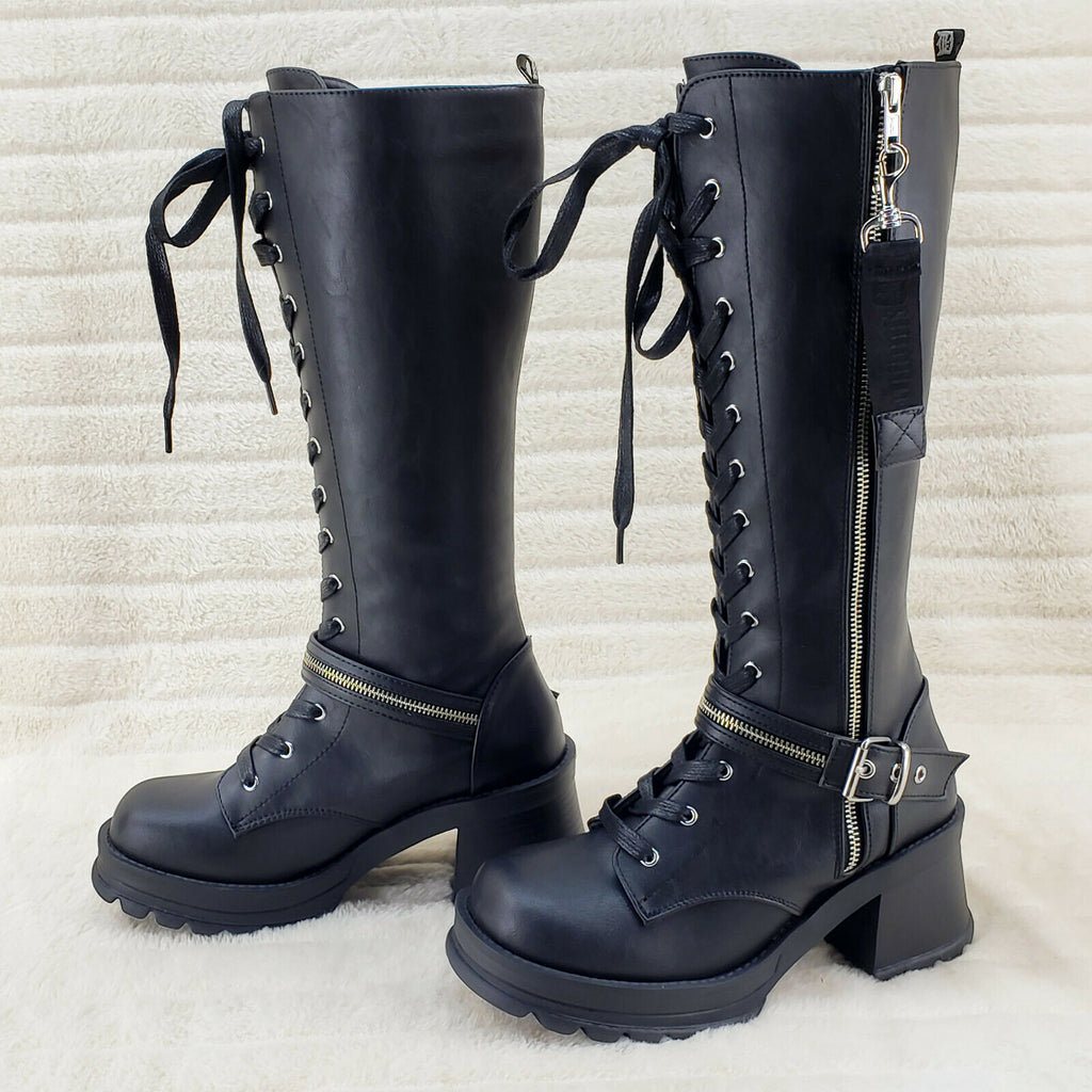 Bratty 206 Zipper Strap Biker Goth Punk Lace Up Knee Boots In House NY - Totally Wicked Footwear