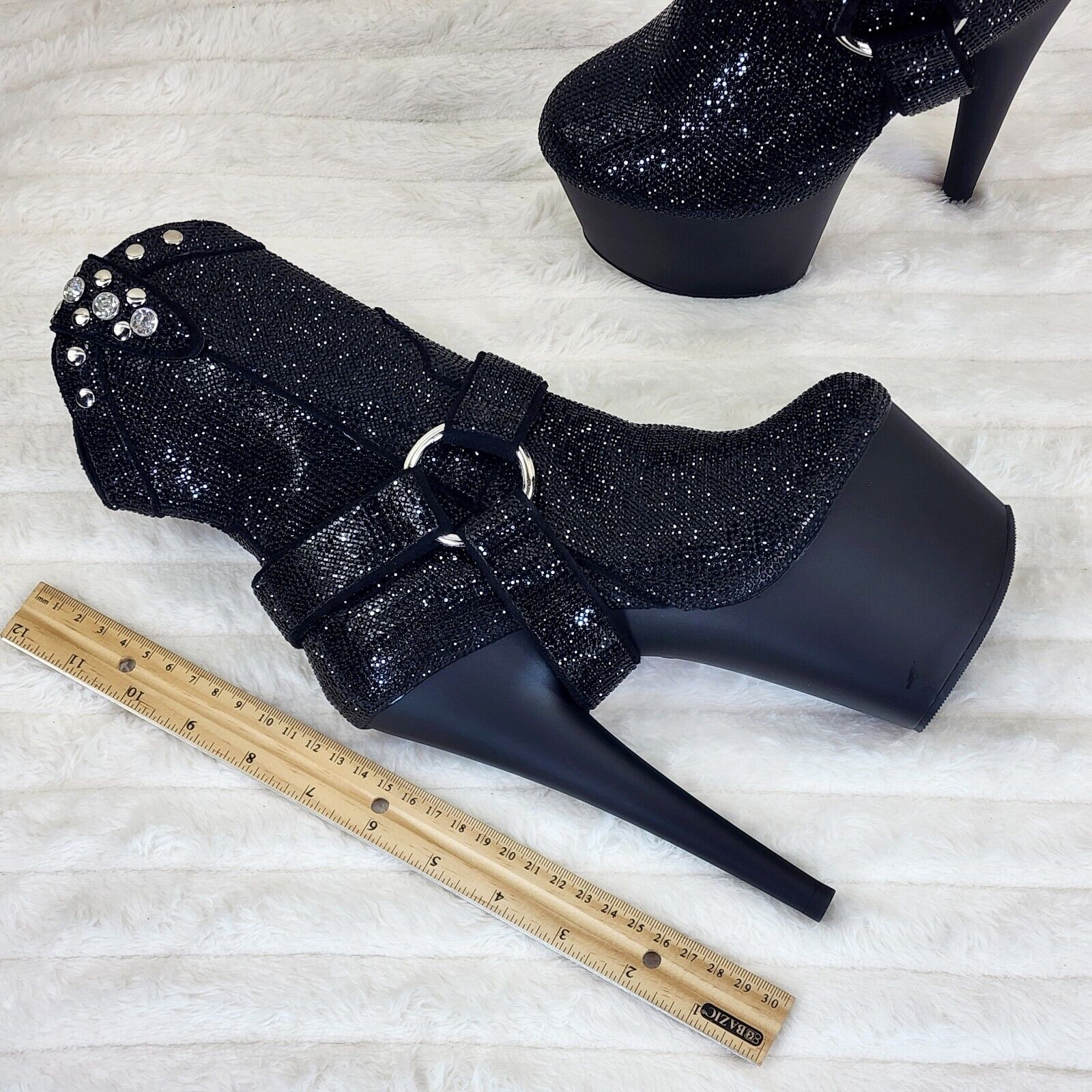 Adore 1029 Bejeweled Black Rhinestone 7" Heel Platform Cowgirl Ankle Boots - Totally Wicked Footwear