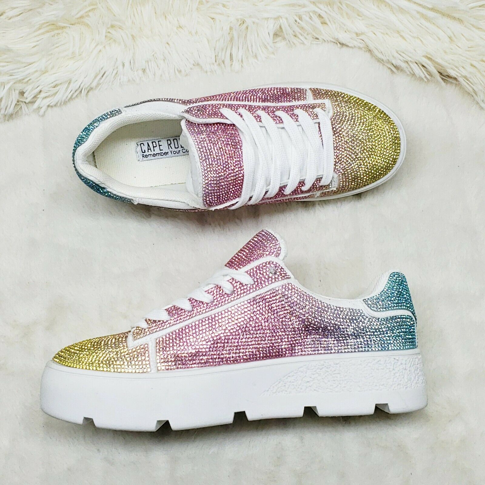 CR Diamond Queen Pastel Ombre Rhinestone Lace Up Platform Bling Sneakers - Totally Wicked Footwear
