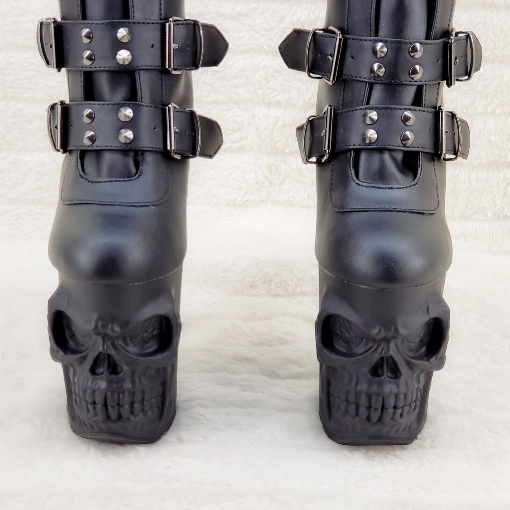 Rapture Black Matte Skull & Bones 8" High Heel Platform Boots IN HOUSE NY 1052 - Totally Wicked Footwear