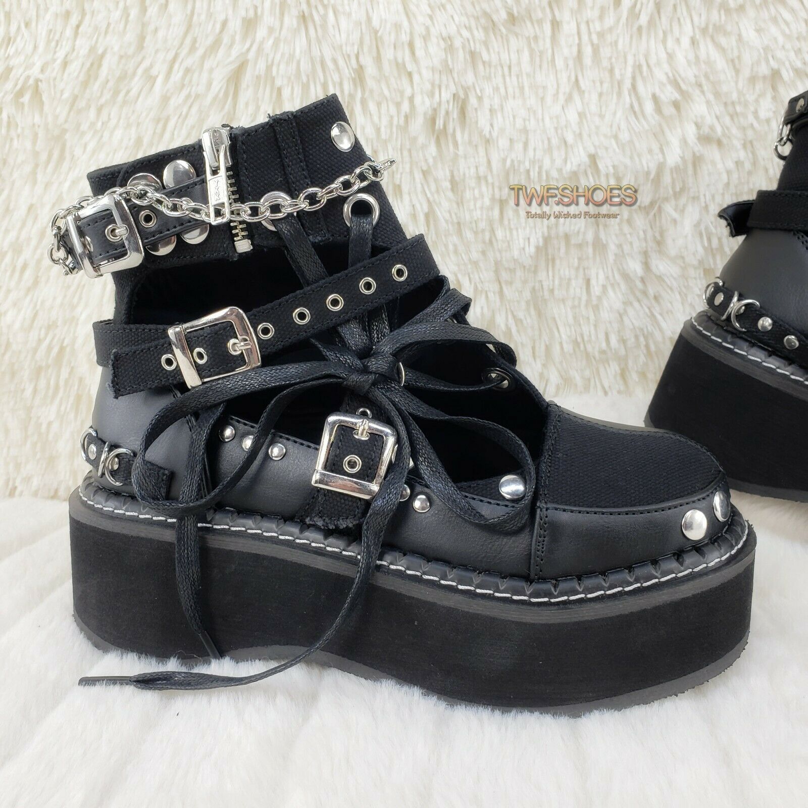 Emily 317 Black Matte Canvas Platform Cut Out Ankle Boot 6-12 NY RESTOCKED - Totally Wicked Footwear