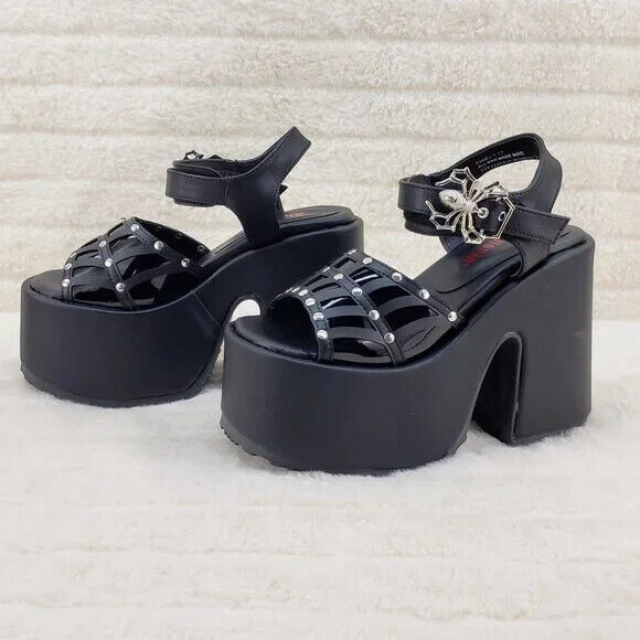 Demonia 17 Camel Stacked Black Spider Web Platform Sandals Goth Punk 6-12 NY - Totally Wicked Footwear