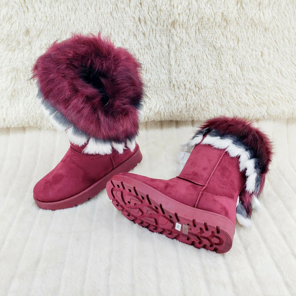 Chi Chi Furry Burgundy Faux Fur Lined Flat Winter Boots US Women's 7-11 - Totally Wicked Footwear
