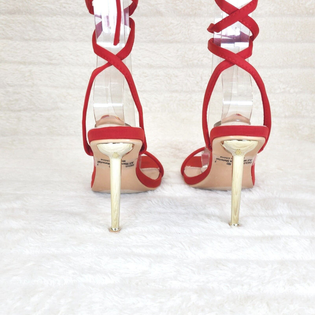 Chica Red Sateen Long Lace Strappy Tie Up High Heel Sandal - Totally Wicked Footwear