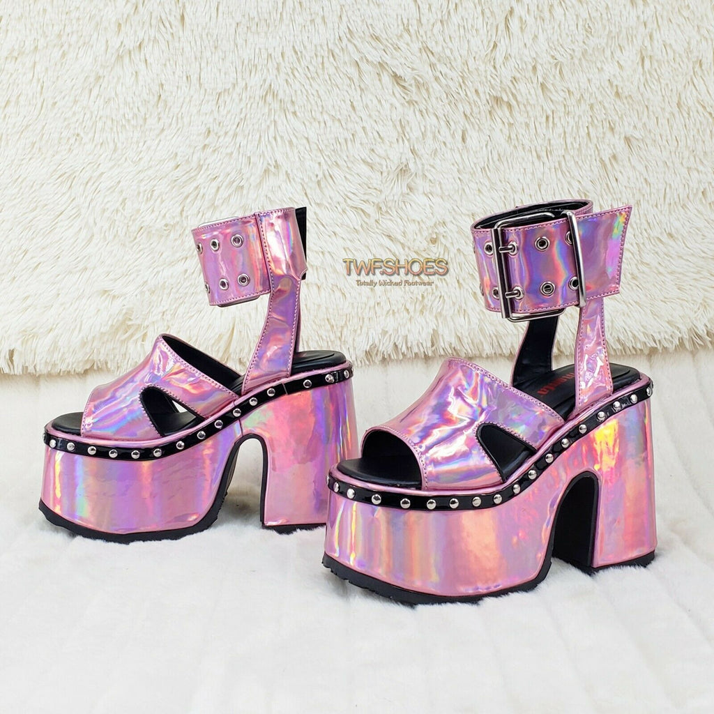 Demonia 102 Camel Stacked Pink Hologram Platform Sandals Goth Punk 6-12 NY - Totally Wicked Footwear