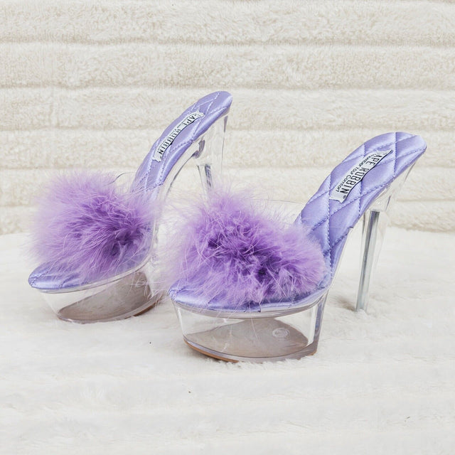 Maren Marabou Feather Slip On Platform 6" Stiletto Heel Shoes Lilac Purple - Totally Wicked Footwear