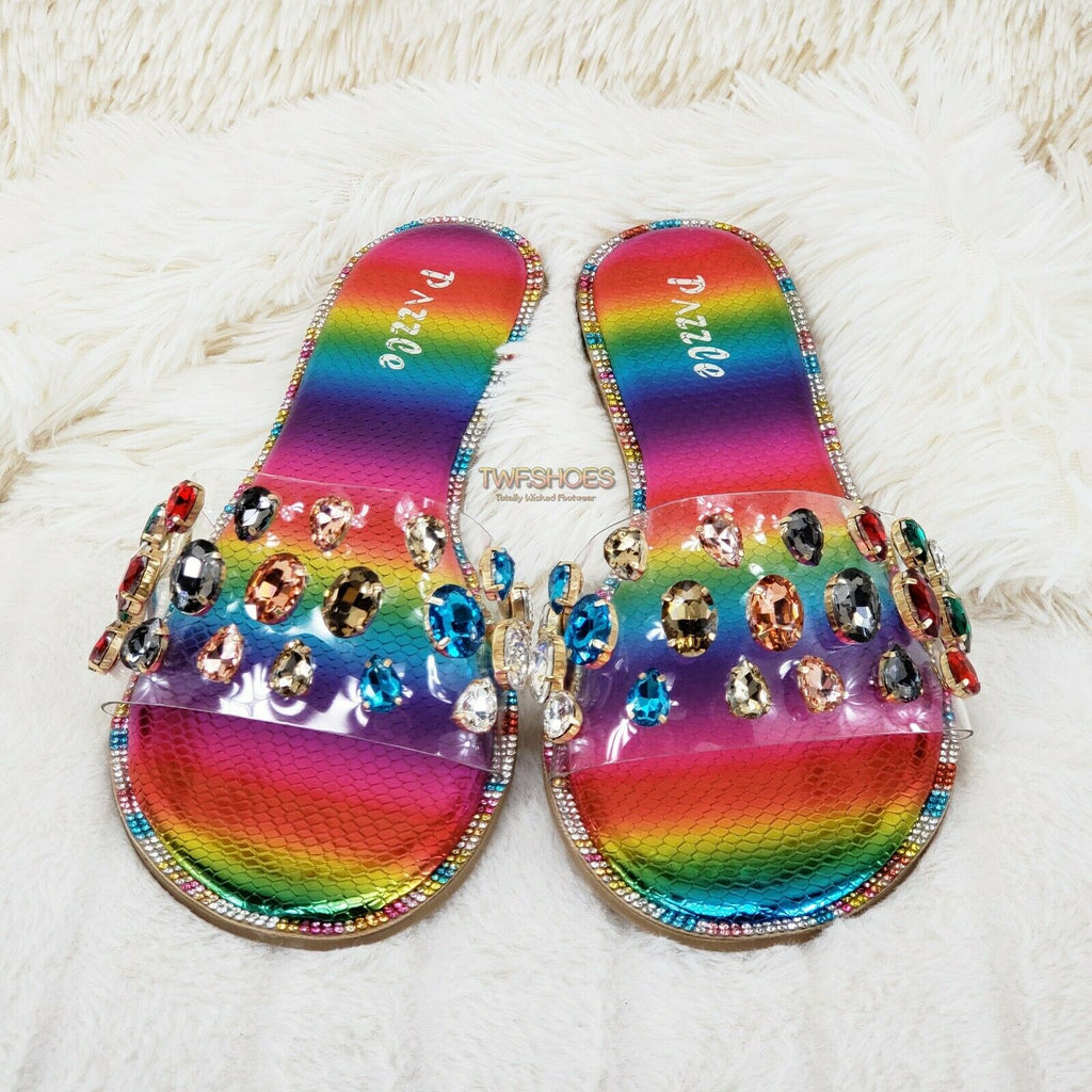 Bella Luna Colorful Rhinestone Flat Summer Sandals Metallic Rainbow Isabella 05 - Totally Wicked Footwear