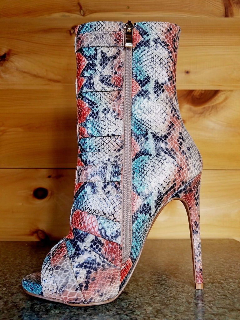 Nelly Bernal Lola Copper Teal Multi Snake Open Toe 4.75 Heel Ankle Boot ...