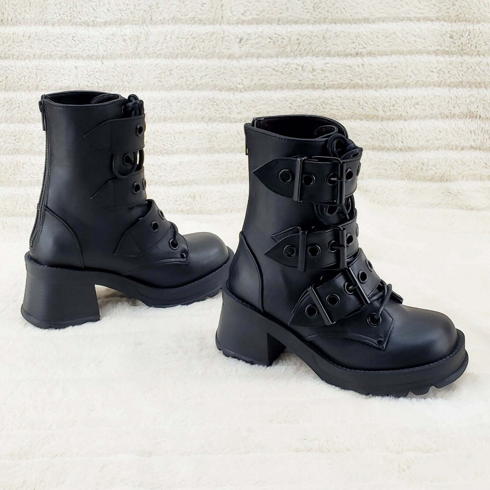 Bratty 118 Buckle Strap Biker Goth Punk Lace Up Ankle Boots In House NY - Totally Wicked Footwear