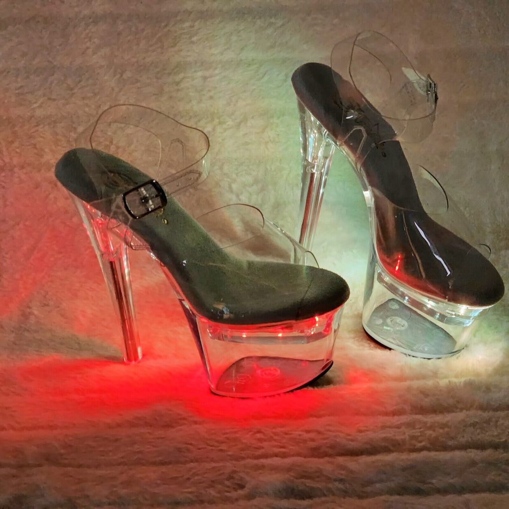 Flashdance LED Multi-Function Light Up Platform Sandals 7" High Heels NY Black - Totally Wicked Footwear