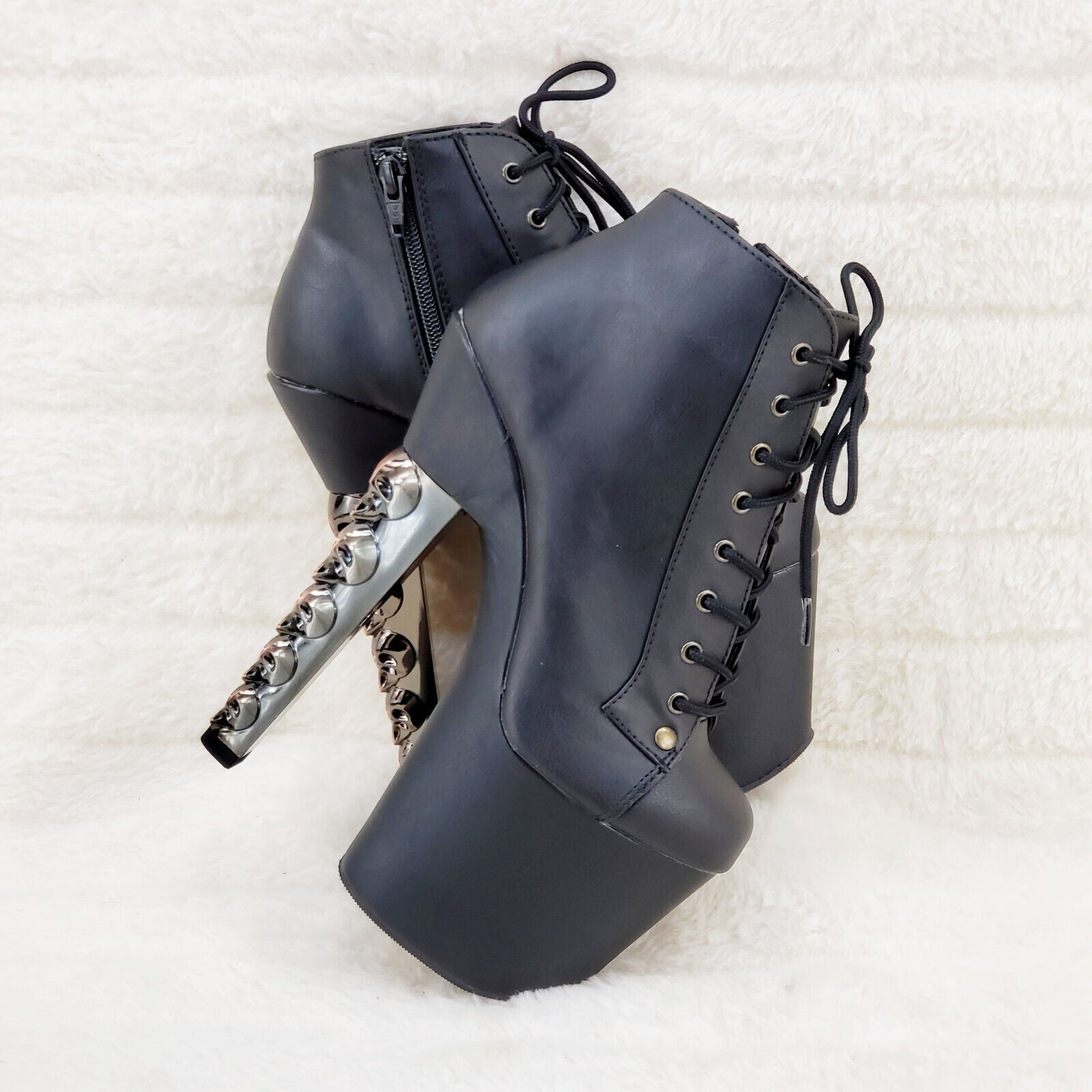 Voodoo 1005 Brush Metal Skull Stacked 7" High Heel Platform Boots IN HOUSE NY - Totally Wicked Footwear