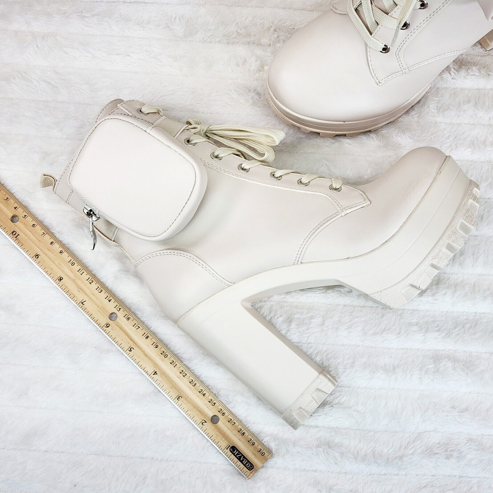 Secrets Nude Chunky Block Heel Side Purse/Pouch Ankle Boots Brand New - Totally Wicked Footwear