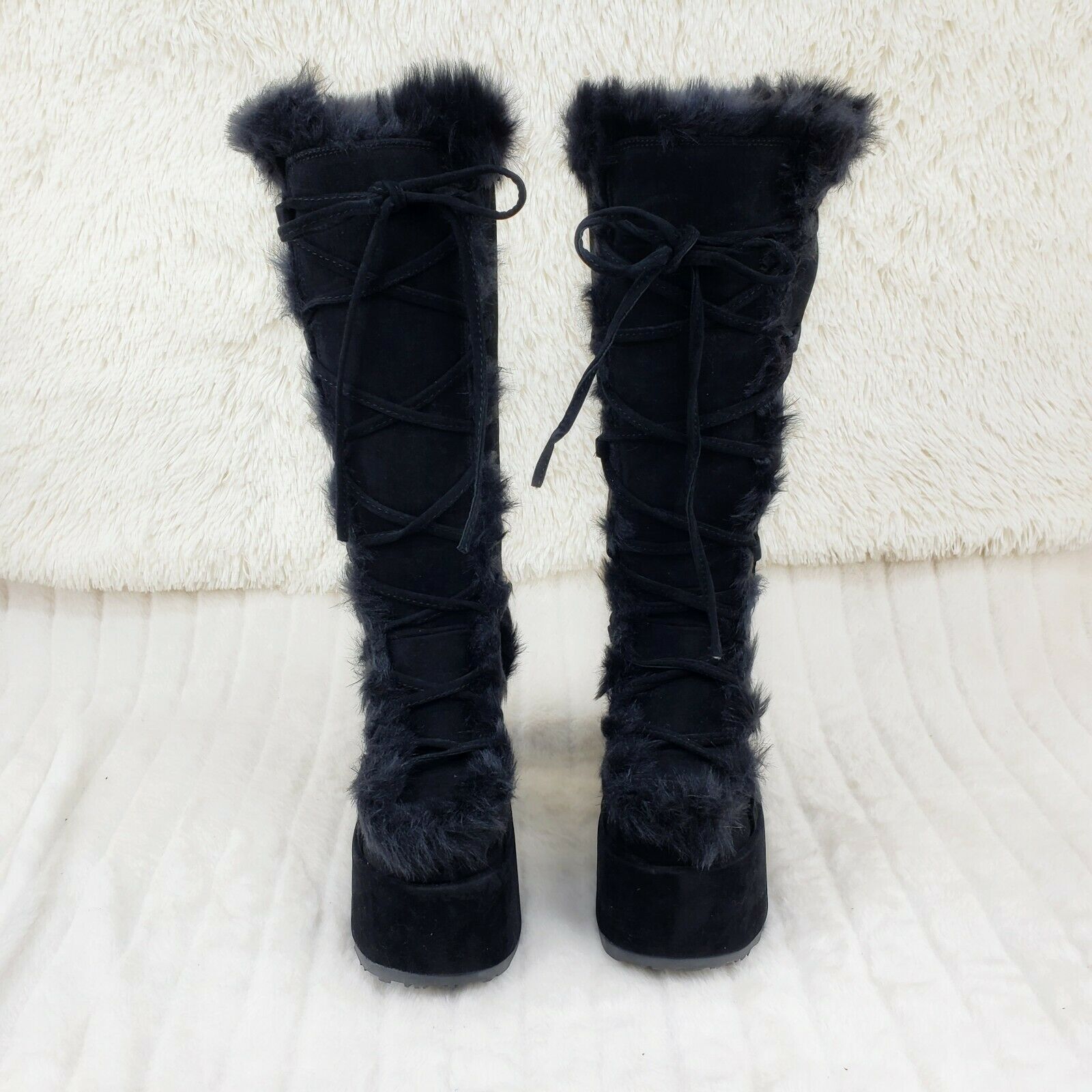 Demonia 311 Camel Stacked Black Mammoth Platform Goth Punk Knee Boots NY Restock - Totally Wicked Footwear