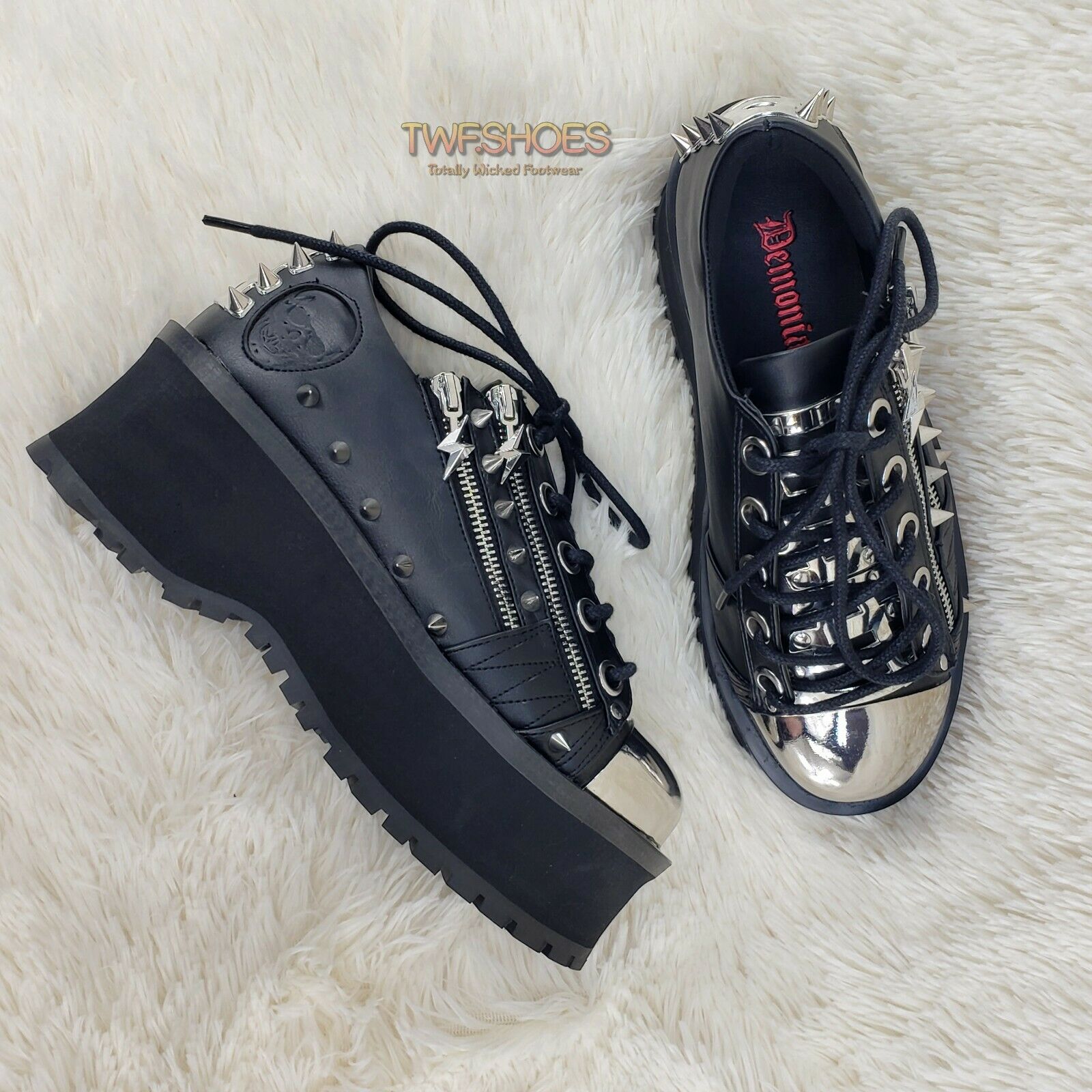 Grave Digger 04 Black Chrome Toe Plate Spiked Shoe Men 4-13 Goth Punk NY - Totally Wicked Footwear