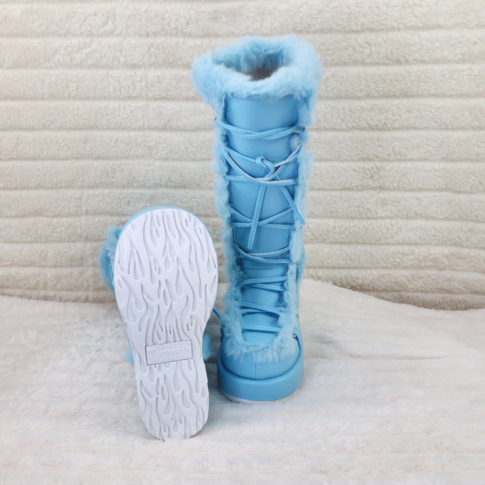 311 Cub Stomper Baby Blue Mammoth Platform Goth Punk Knee Boots NY Restock - Totally Wicked Footwear