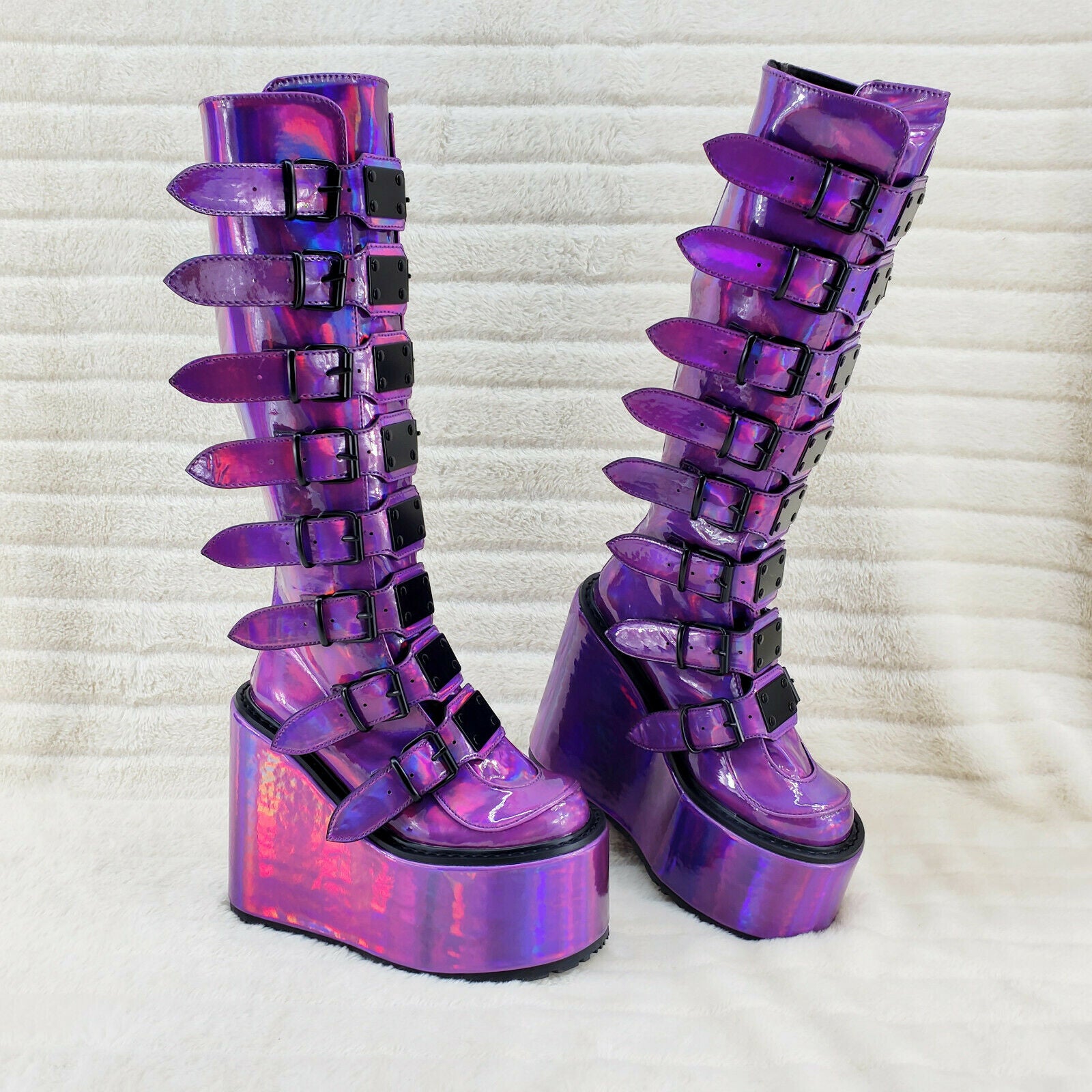 Swing 815 Purple hologram Goth Punk Knee Boot 5.5" Platform In House - Totally Wicked Footwear