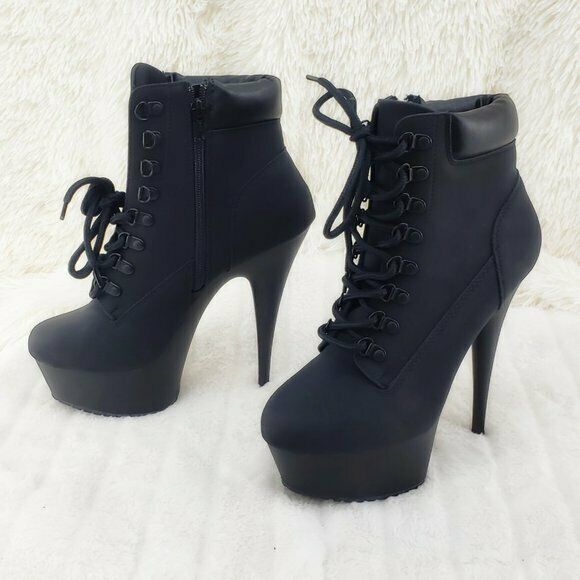 Delight 600tl Black Nubuck Work Style 6" High Heel Ankle Boots US Size 7 - 14 NY - Totally Wicked Footwear