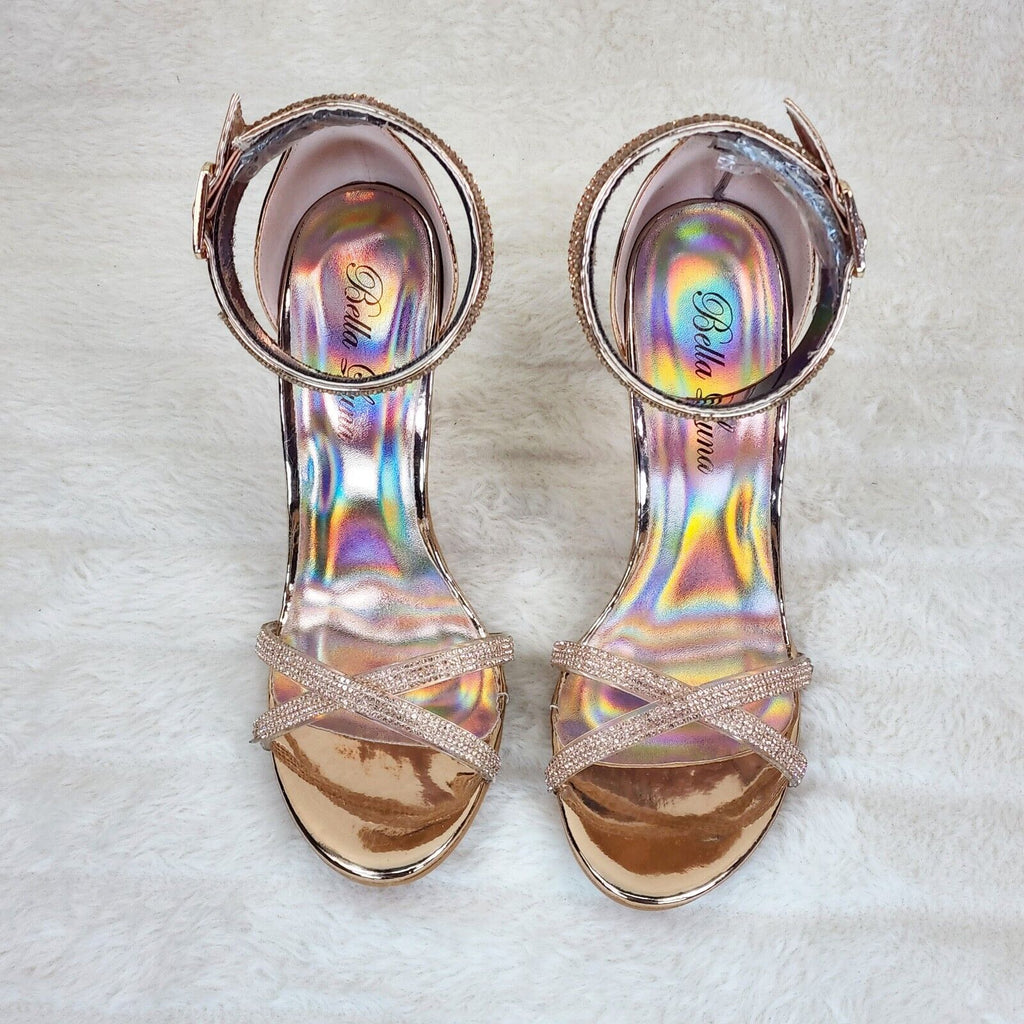 Fairy Gold High Heel Stiletto Shoes With Rhinestone Toe & Ankle Straps - Totally Wicked Footwear