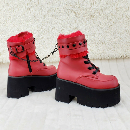 Ashes 57 RED Heart Studs 3.5" Platform Goth Boots Fur Lined Cuffs & Chain NY - Totally Wicked Footwear