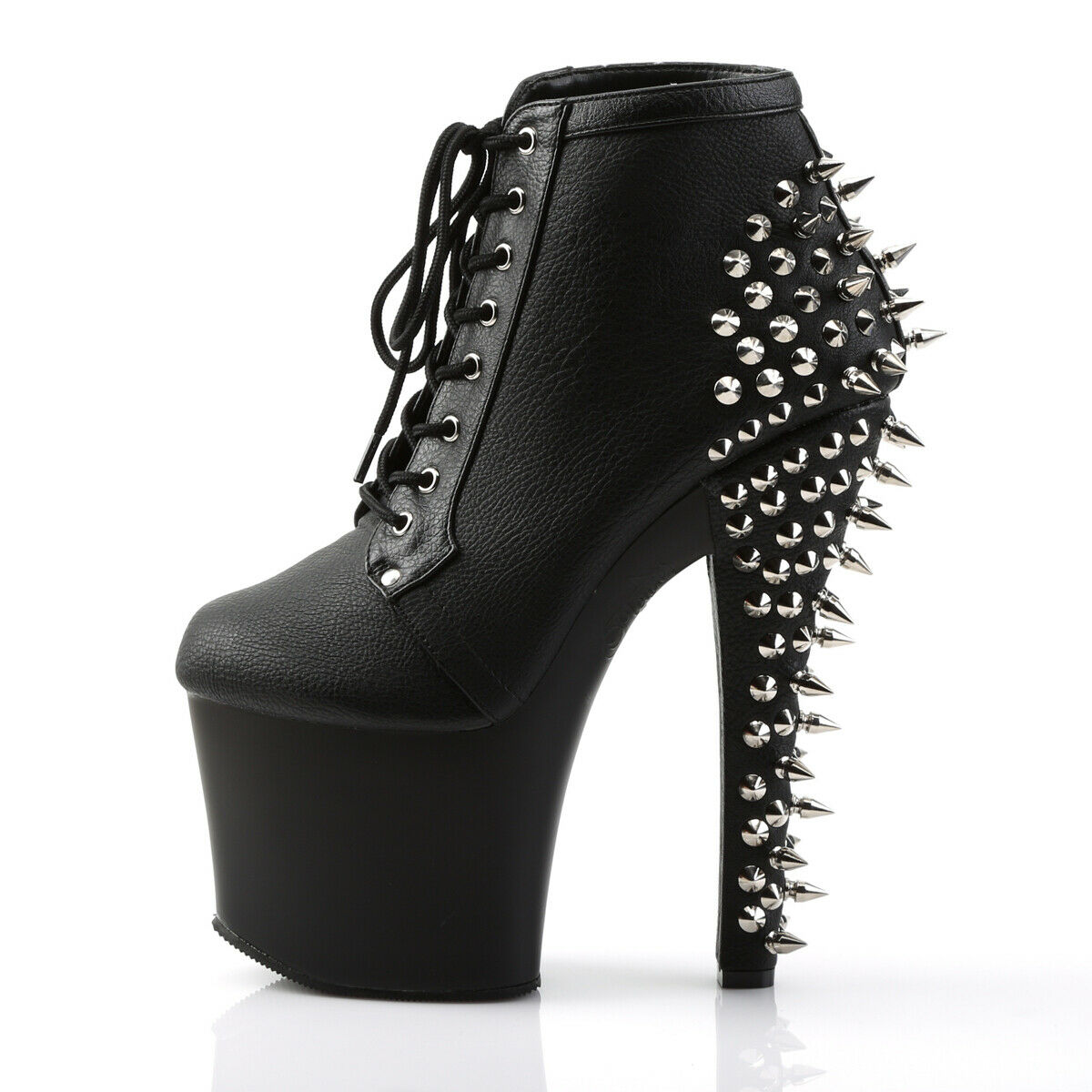 Fearless 700-28 Black Matte 7" Spiked Stud High Heel Platform Ankle Boots - Totally Wicked Footwear