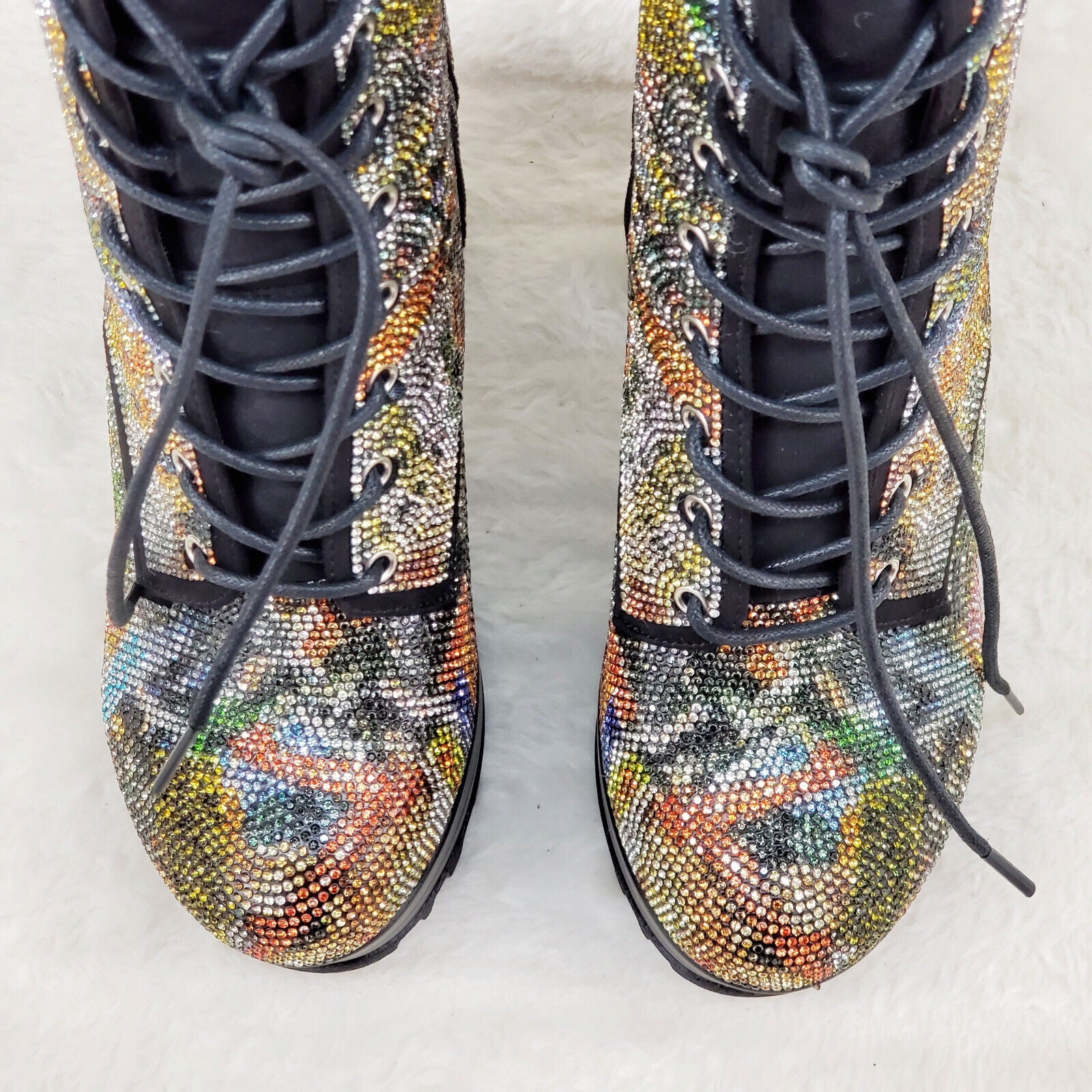 News Story Multi Sparkle Rhinestone Lug Sole Chunky High Heel Ankle Boots - Totally Wicked Footwear