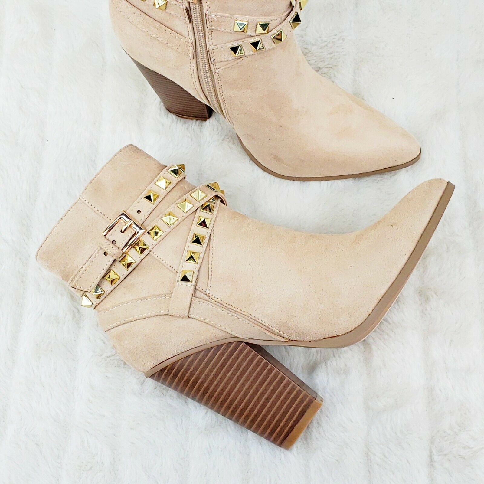 Classic Western Designer Cowboy Style Studded Strap Ankle Boots Nude 6-11 - Totally Wicked Footwear