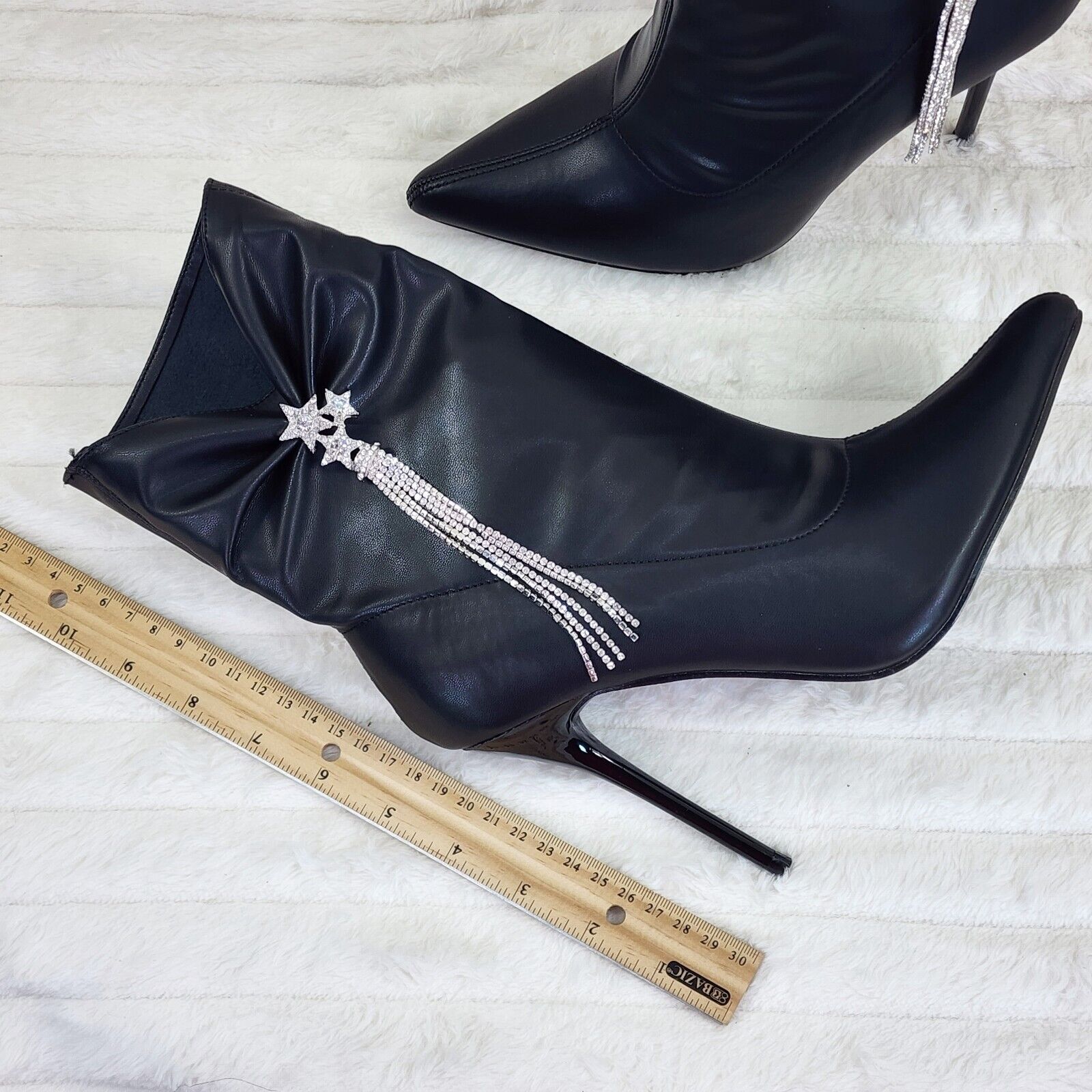 Sherry Black Pull on Drape Rhinestone Pendent High Heel Ankle Boots - Totally Wicked Footwear