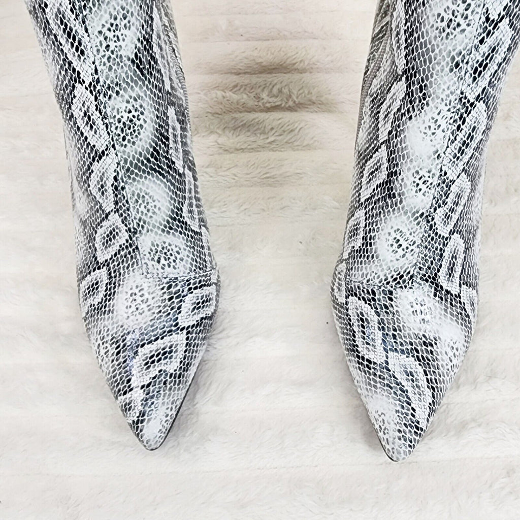 Pearl Snake Print High Heel Knee Boots Pad Lock Brand New - Totally Wicked Footwear