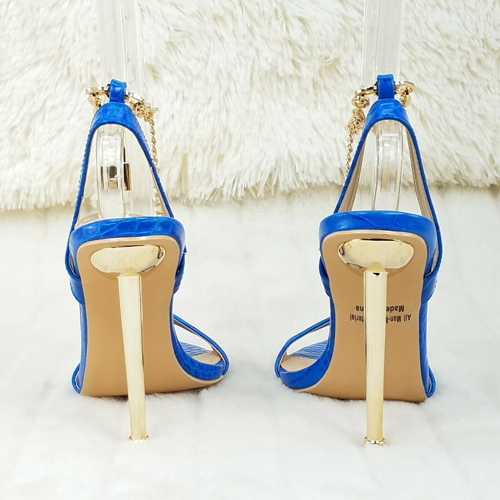 Nicely Pad Lock Chain Strap High Heels Metal Toe Tip Shoes Turquoise Blue - Totally Wicked Footwear