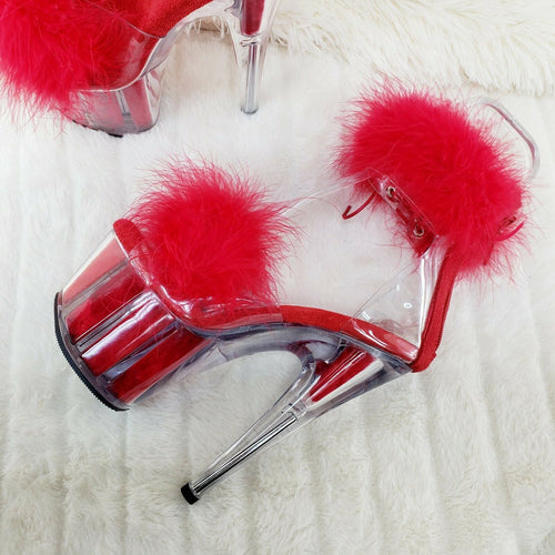 Adore 724F Red Marabou Platform Shoes Sandals 7" High Heel Shoes NY - Totally Wicked Footwear