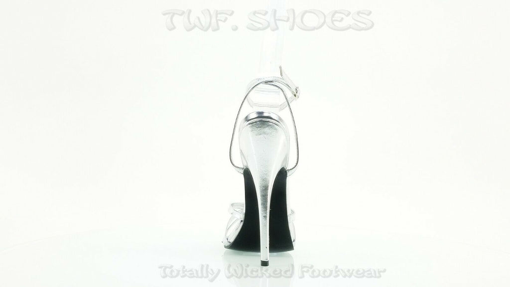 Domina 108 Silver High 6" Spike Heels Ankle Strap Stiletto Shoes NY - Totally Wicked Footwear