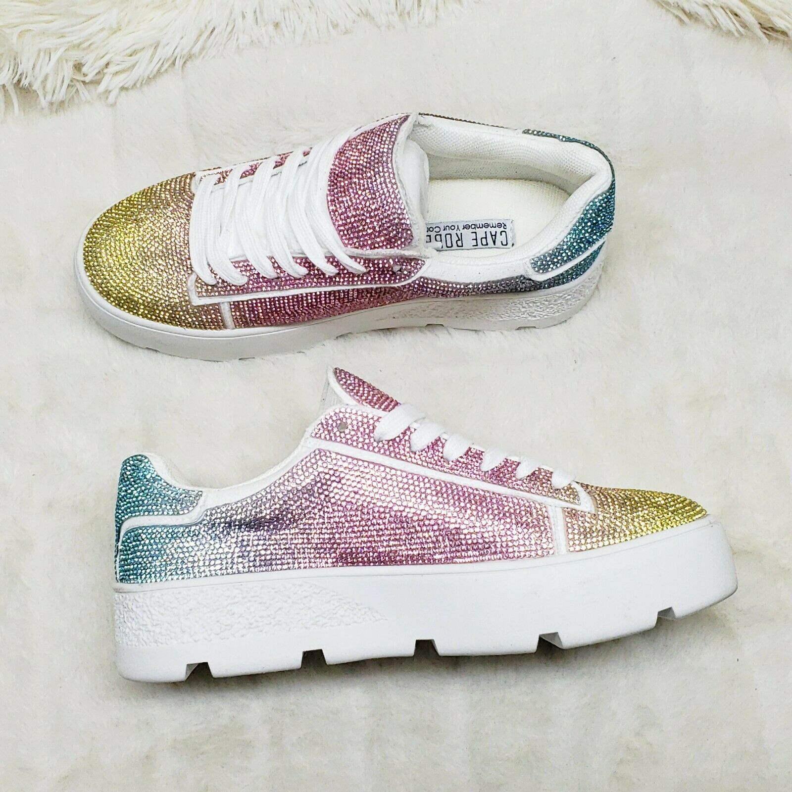 CR Diamond Queen Pastel Ombre Rhinestone Lace Up Platform Bling Sneakers - Totally Wicked Footwear