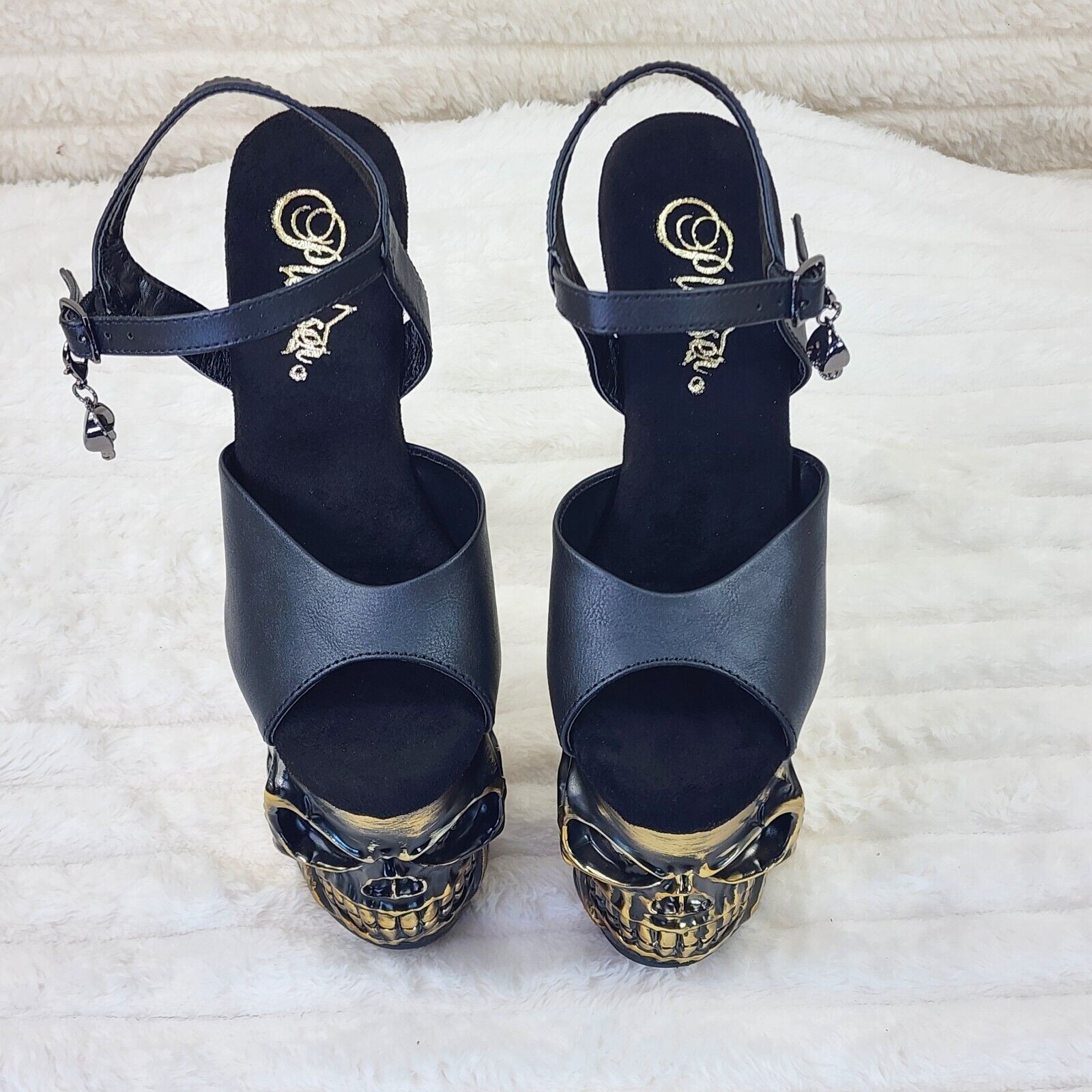 Rapture Black Matte Brass Skull & Bones LED 8" High Heel Platform Shoes 5-10 NY - Totally Wicked Footwear