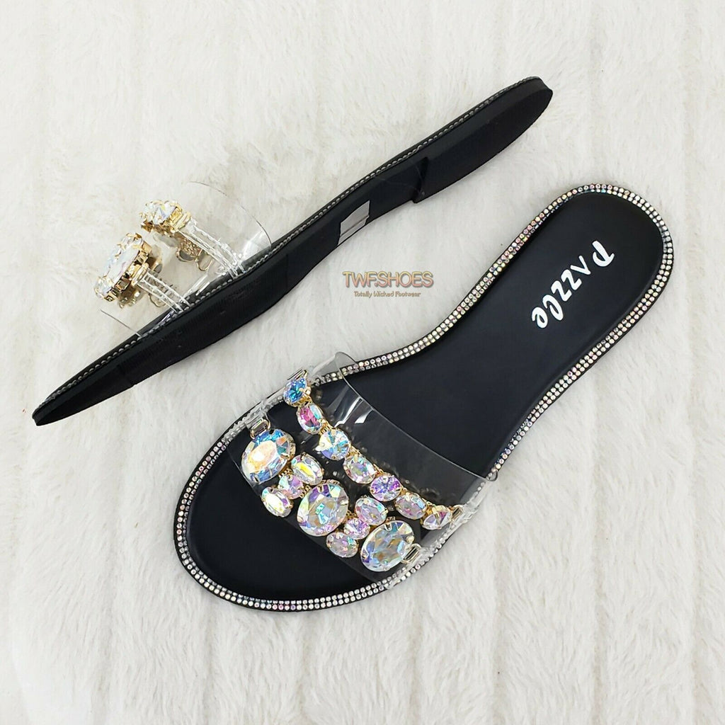 Bella Luna Colorful Rhinestone Flat Summer Sandals Metallic Black Isabella 07 - Totally Wicked Footwear